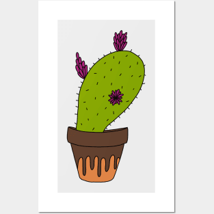 Cute Cactus Design #157: Big Cactus With Flowers In Terra-cotta Pot Posters and Art